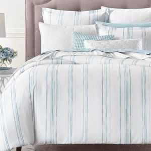 Sky Bristol Stripe FULL / QUEEN Duvet Cover & Pillowshams Set Blue / White